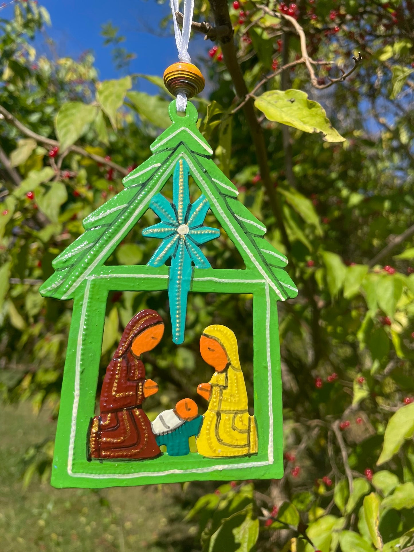 Painted Stable Nativity Ornament